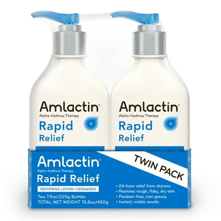 AmLactin Rapid Relief Restoring Lotion + Ceramides Twin Pack, (2) 7.9 Ounce Bottles, Paraben Free