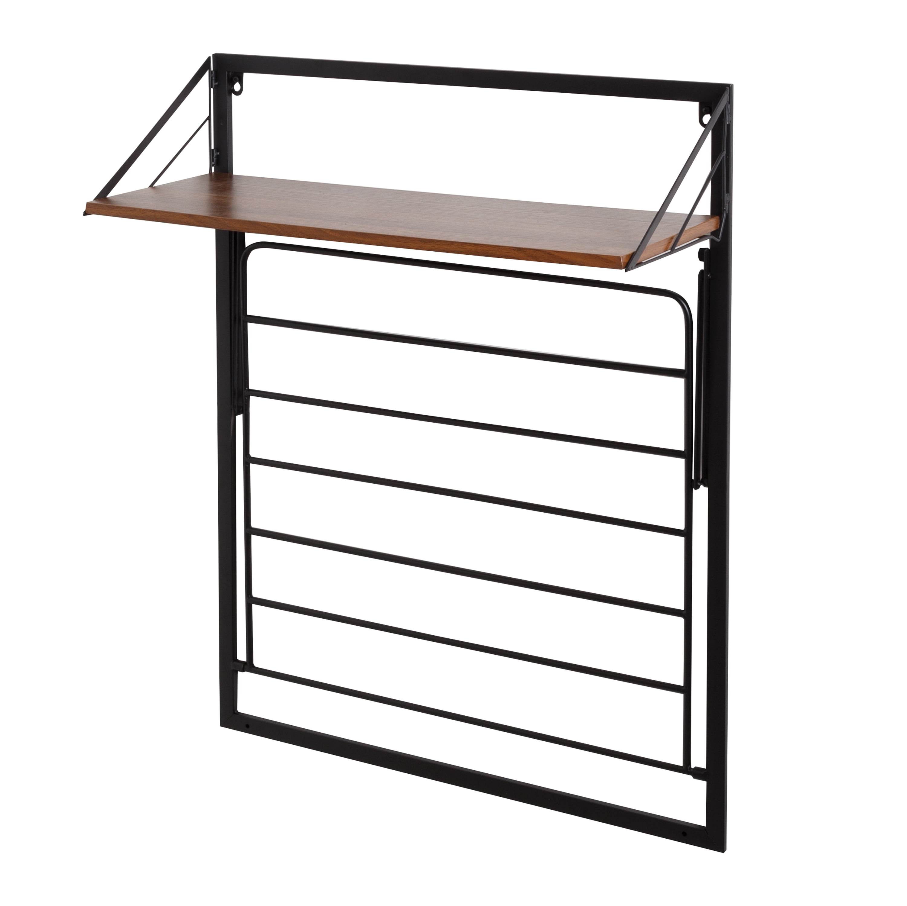 Honey-Can-Do Steel Over-the-Door or Wall Mount Folding Clothes Drying Rack with Shelf, Black/Walnut