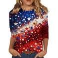 thumbnail image 2 of Hogleaql Usa Shirts for Women 3/4 Sleeve Crewneck 4th Of July T-Shirt American Flag Retro Graphic Patriotic Casual Tunic Blouse Blue 2XL, 2 of 5