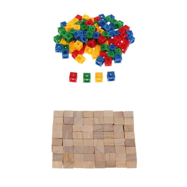 100 Counters Cubes + 100 BLOQUES DE CONSTRUCCIóN DE MADERA NATURAL ...