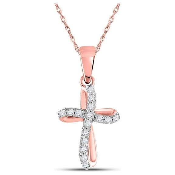 10kt Rose Gold Womens Round Diamond Cross Pendant 1/10 Cttw