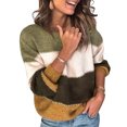 thumbnail image 3 of Chandail Femme à Blocs de Couleur Rayé Manches Longues Col Rond Blouse, Jaune, P, 3 of 5