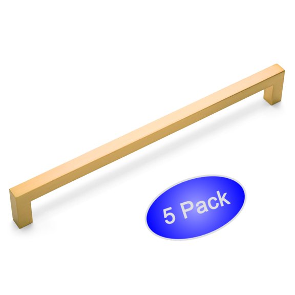 5 Pack - Cosmas® 14777-192BG Brushed Gold Modern Cabinet Hardware Handle Pull - 7-1/2" Inch (192mm) Hole Centers