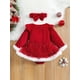 thumbnail image 2 of Conjunto navideño de terciopelo con ribete de piel para niñas pequeñas, mono de Papá Noel y diadema, 2 of 6