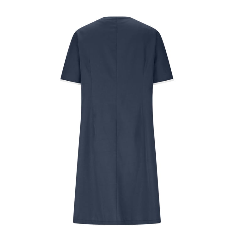 navy blue dress workwear Womens M&Co Blue Tab Neck Workwear Dress US 14