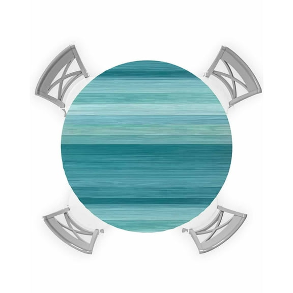 nqOlkjepod Teal Turquoise Aqua Ombre Round Tablecloth, Fitted Table Cover with Elastic for 45"-54" Round Tables, Contemporary Abstract Lines Table Cloth Outdoor Dinning Party Waterproof Tablecloths