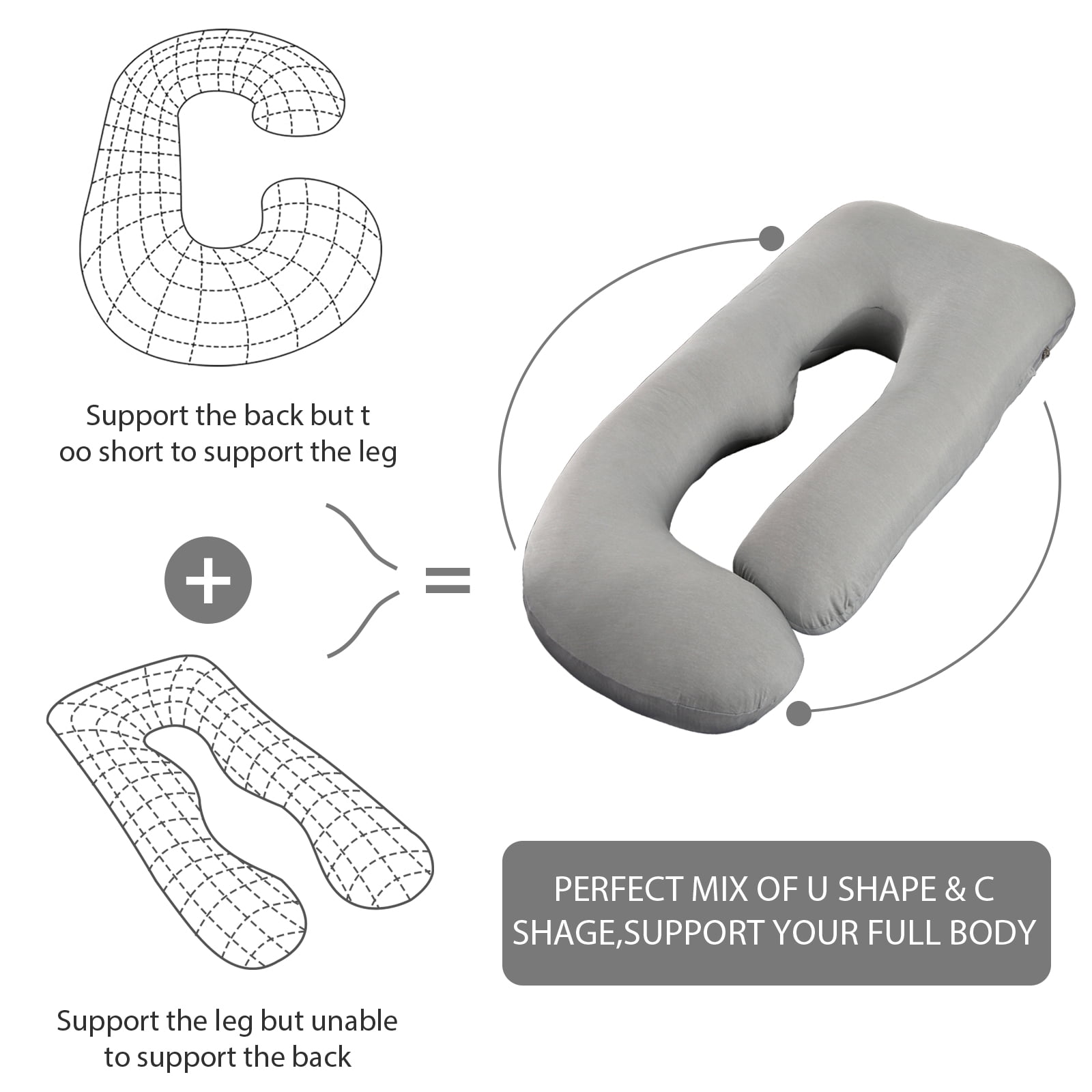 BATTOP Pregnancy Pillow for Sleeping with Cooling Cover, Support for Head,Back,Legs,Belly,Hips, 57 in, Maternity Pillow with Removable Washable Cover