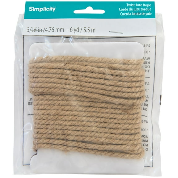 Simplicity Natural 3/16" Twist Jute Rope Trim, 6 Yards