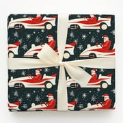 Santa Claus Driving Retro Race Car Christmas Wrapping Paper