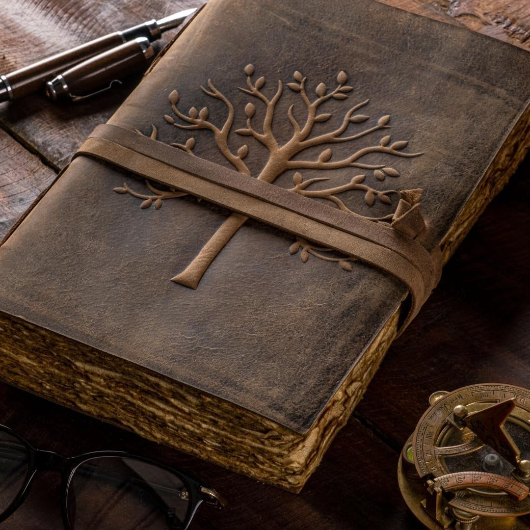 NomadCraftsCo Vintage Leather Journal Tree of Life - Antique Paper Sketchbook for Drawing Writing
