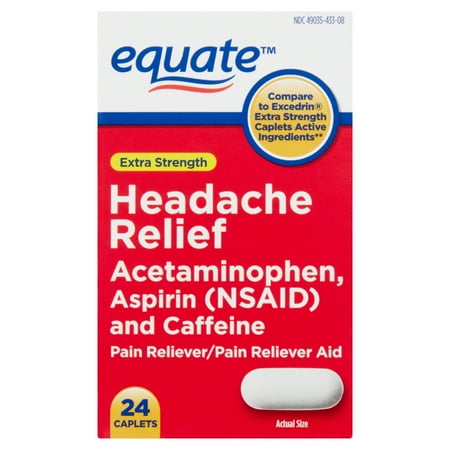 Equate Extra Strength Headache Relief Pain Reliever Caplets with Caffeine, 24 Count