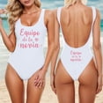 thumbnail image 1 of WILLBEST Traje de Baño de Manga Larga Para Mujer, Traje de Baño Con Cuello Cuadrado y Estampado de Letras Diy Para Boda, Verano, Con Pareo y Sandalias, 1 of 4
