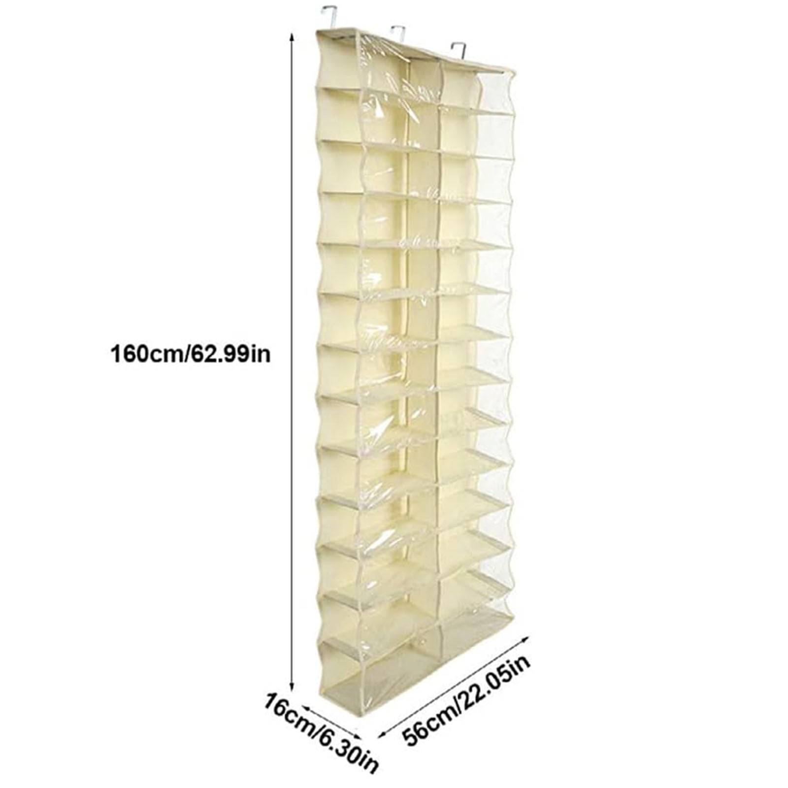 Hoodie Sweatshirt Storage Hack, Door Hanging Shoe Rack Organizer, 26-Pocket Clear Holder, Pockets Wall Shoes Bag, Portable Closet Wardrobe, 63" L X 22" W X 6.3" H, Cabinet Behind The Doors (White)