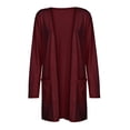 thumbnail image 2 of LoyisViDion Womens Ladies Solid V-Neck Cardigan Long Sleeve Coat Pockets Outerwear Wine 4(S), 2 of 9