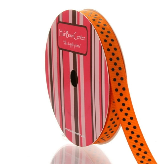 3/8" Tangerine/Black Swiss Dot Grosgrain Ribbon 100 Yard