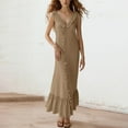 thumbnail image 2 of Vestido largo con cuello en V para mujer - Botones en la parte delantera, volantes - Sin mangas, corte A - Playa/fiesta - Tallas S-XXL, 2 of 4