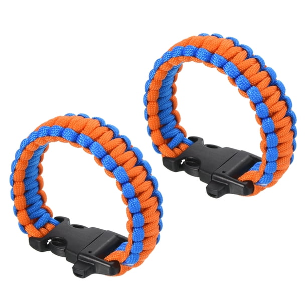 Pulseras de paracord de supervivencia Uxcell, paquete de 2, pulsera trenzada de paracord, azul, naranja