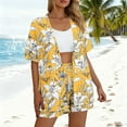 thumbnail image 3 of Hrsba Cute 2 Piece Outfits for Women,Hawaiian Print Loose Casual Cardigan with Shorts Short Sleeve Top Pants Pocket Summer Set, 3 of 5
