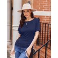 thumbnail image 2 of Weardear Womens Ruched Tops Dolman Short Sleeve Shirts Casual T Shirts Boat Neck Summer Off Shoulder Batwing Tops, 2 of 6