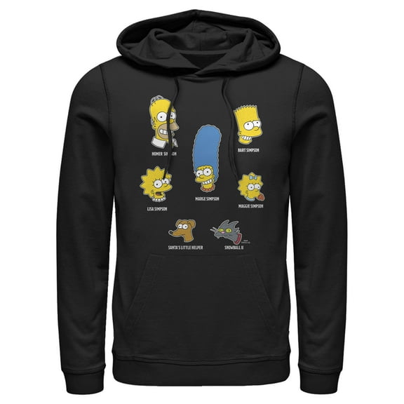 Men's The Simpsons Family Faces  Pull Over Hoodie Black 3X Large
