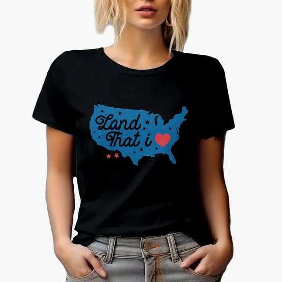 Land That I Love, USA Map, 4th of July Art Merch Gift, Black T-Shirt, Small