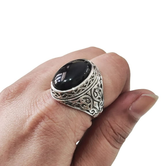 Black Onyx Mans Ring, Natural Black Onyx, December Birthstone, Silver Jewelry, 925 Silver Ring, Birthday Gift, Heavy Mens Ring, Arabic Design, Ottoman Style Ring, Christmas, Turkey Mens Signet Ring
