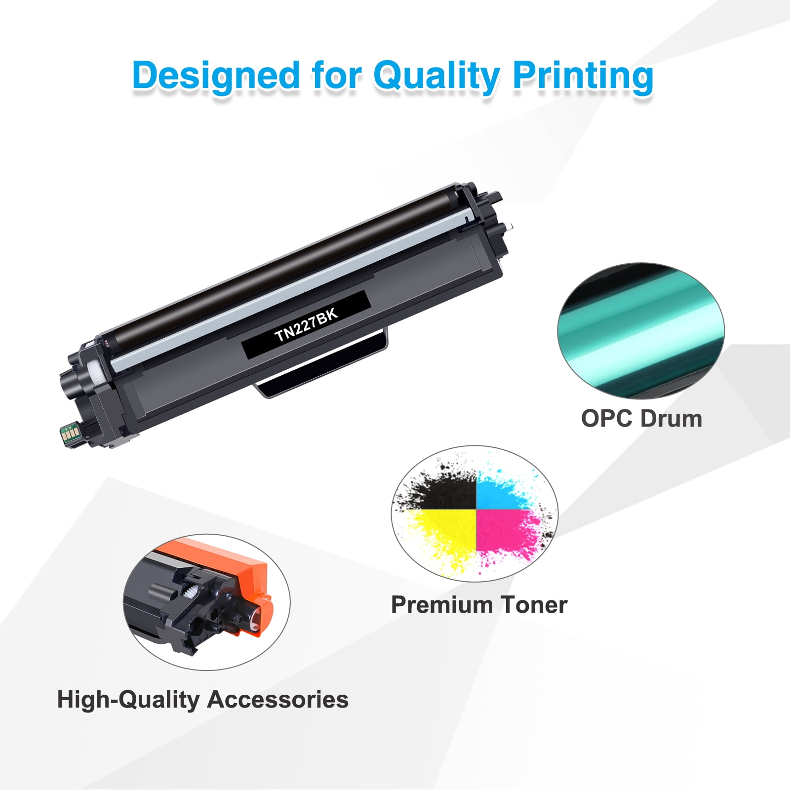 TN227 High Yield Toner Cartridge 4-Pack Compatible for Brother TN227 TN-227 TN223 TN227BK TN-227BK/C/M/Y MFC-L3770CDW MFC-L3750CDW HL-L3290CDW HL-L3270CDW HL-L3230CDW L3210CW MFC-L3710CW Printer Ink
