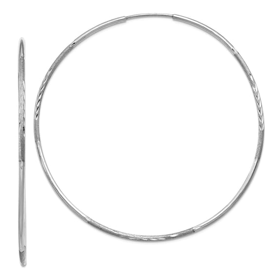 14k White Gold 1.25mm Sparkle-Cut Endless Hoop Earrings 51x51mm Wide 1.25mm Thick Hoop Earring for Women