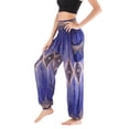 thumbnail image 3 of Lu's Chic Women's Boho Pants Smocked Waist Hippie Harem Yoga Gypsy Palazzo Summer Beach Pants Navy One Size, 3 of 5