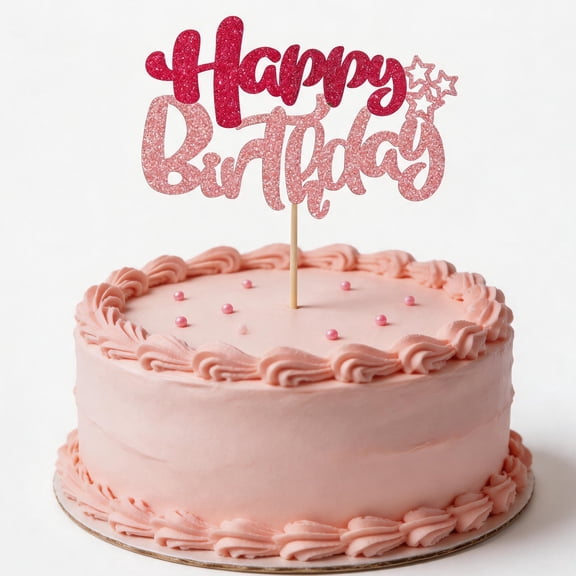 1Pcs Glitter Happy Birthday Cake Pick Cake Topper for Celebrating Wedding Anniversary Birthday Party Cake Decorations Supplies Rose Red Pink