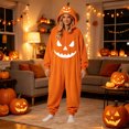 thumbnail image 6 of LILIYA Halloween Hooded Onesie, Warm Adult Jumpsuit, Plush Long Sleeve Loungewear for Couples, Comfy Bodysuit with Front Pockets, Soft One-Piece Pajamas, 6 of 8