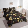 thumbnail image 2 of Castle Fairy Vintage Gothic Skull Full Size Bedding Sets 7 Pieces,Floral Rose Bird Lantern Design Full Size Bed in a Bag,Beige Red Black,Black Reversible, 2 of 7