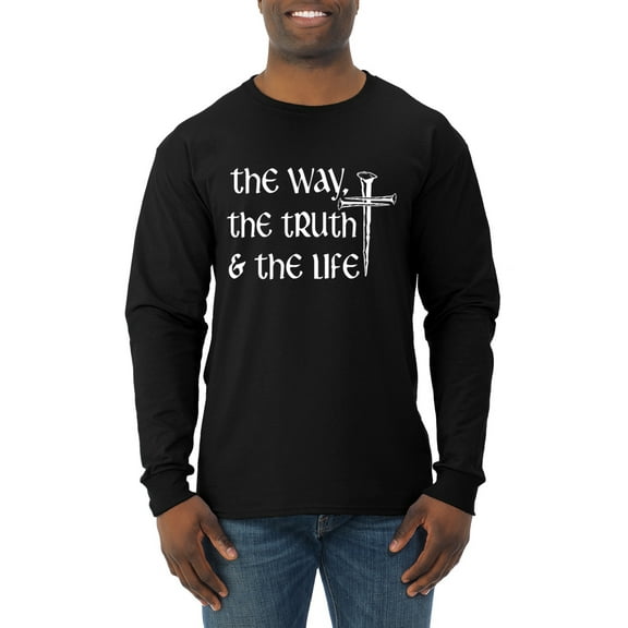 Wild Bobby, The Way, The Truth & The Life Inspirational/Christian Men Long Sleeve Shirt, Black, Small