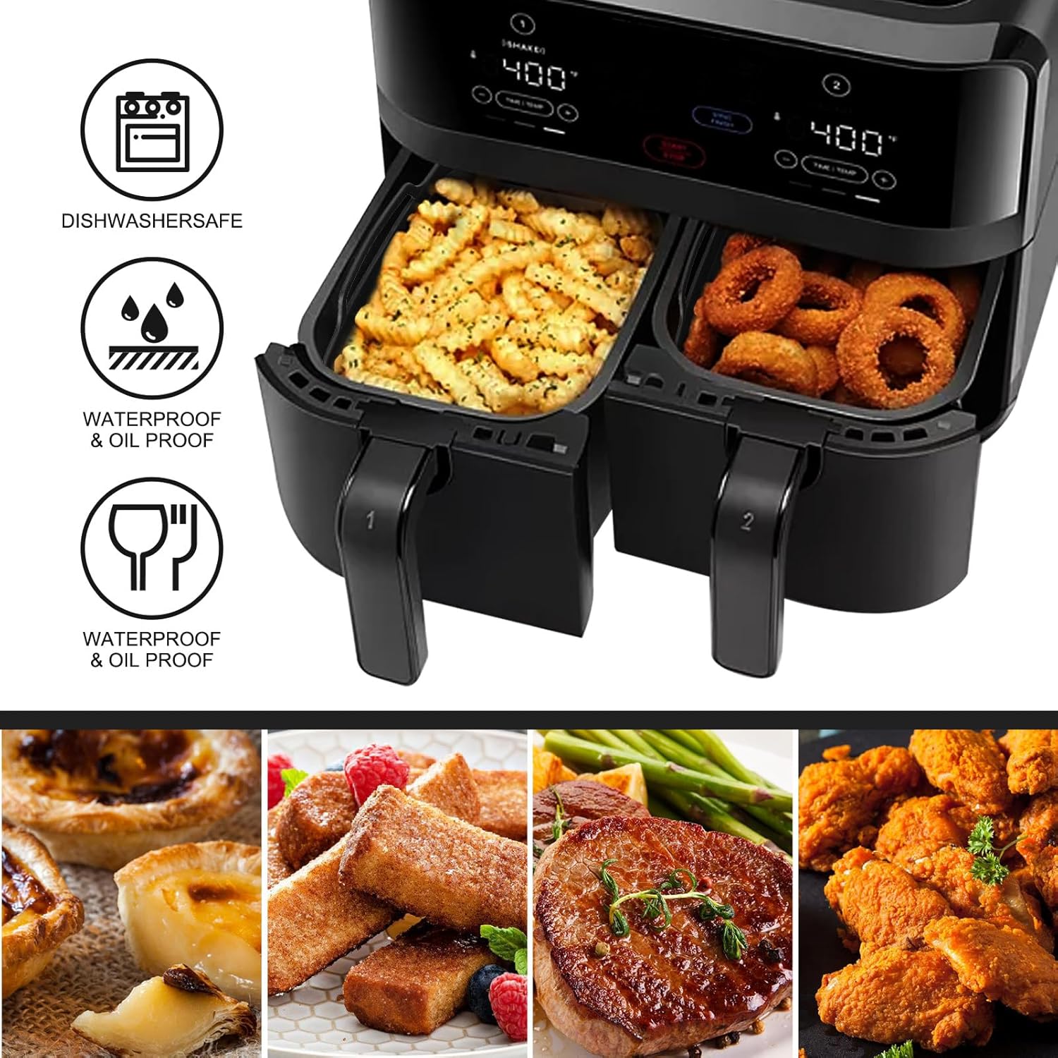 JJEAN-2pack Silicone Air Fryer Liners for 8QT & 10QT Ninja Air Fryer Foodi Dual, Reusable Silicone Air Fryer Basket for Ninja DZ550 DZ401 DZ201 Air Fryer Accessories for Ninja