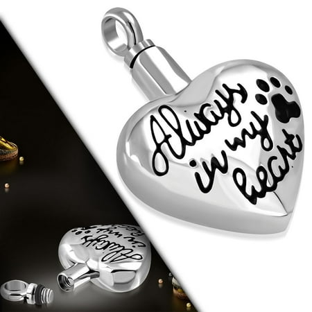 Stainless Steel Always In My Heart Monogram Openable Pet Ash Urn Keepsake Memorial Pendant