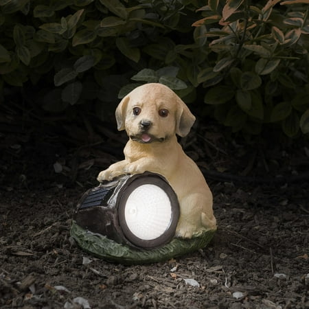 Pure Garden Yard Décor, Solar Outdoor LED Light and Battery Operated Statue for Garden by Dog Statue