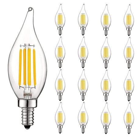 

Luxrite 5W E12 Vintage Candelabra LED Dimmable Light Bulbs 60W Equivalent 3500K Natural White 550 Lumens Flame Tip 16-Pack