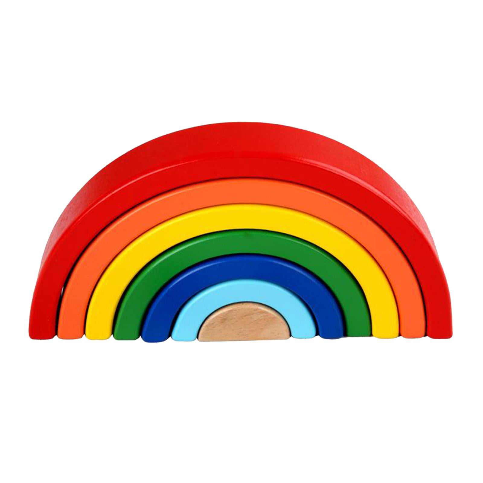 Wood Rainbow Color Building Arched Blocks Developmental Handcrafted DIY 