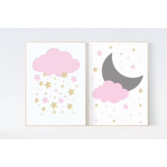 Pink Gold Cloud Baby Wall Art, Girls Room, Nursery, Gallery Wall, Home And Bedroom Decor