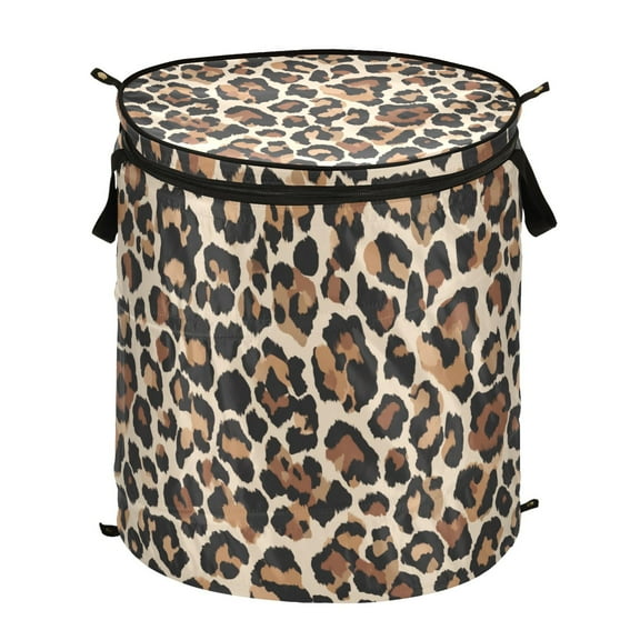 50L Extra Large Popup Hamper Collapsible Laundry Basket With Zippered Lid 15.7x18.5in Leopard Print