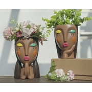 Quoowiit Resin Head Planter, 7 with Drainage Holes, Face Flower Pot for Indoor and Outdoor Plants