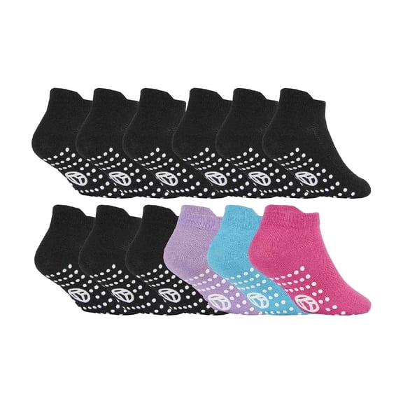 12 Pair Multipack Kids Low Cut Ankle Socks with Non Slip Gripper Sole | Sock Snob | Ideal Trampoline Socks for Boys