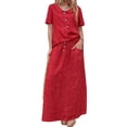 thumbnail image 2 of Jaimenalin Summer Skirt Set Women 2 Piece Outfits Short Sleeve Top Elastic Waist Maxi Dress Sets with Pockets Red M, 2 of 8