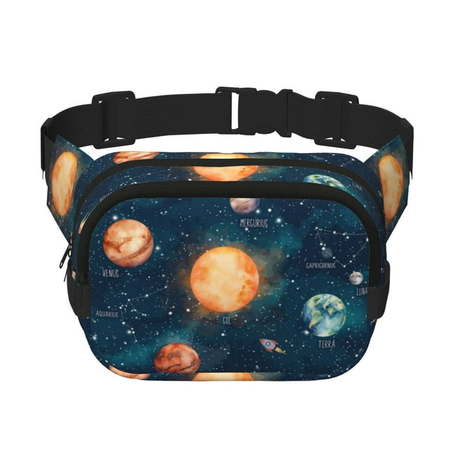 Gaeub Solar System And Planets Print Layer Fanny Pack with Adjustable Shoulder Strap,Square Double Layer Waist Bag,for Exercise Running Travel Hiking