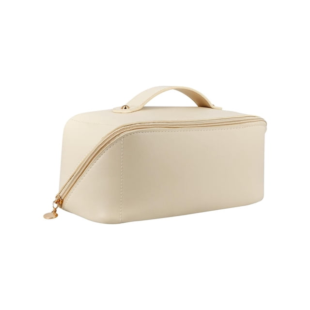 Cosmetiquera expandible de curpiel con asa-Tura beige 25 x 11 x 11