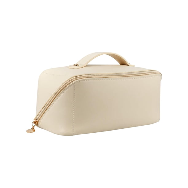 Cosmetiquera expandible de curpiel con asa-Tura beige 25 x 11 x 11