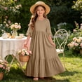 thumbnail image 7 of SERTGUTR Girls' Dress Round Neck Short Sleeve Ruffle Hem Tiered Maxi Side Pockets Comfortable Casual School Outdoor Everyday Wear Dress, 7 of 7