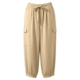 thumbnail image 5 of Linen Tapered Baggy Harem Pants for Women High Waisted Cargo Trousers Breathable Cotton Feel Bottoms Cuffed Hem Ankle Length Streetwear Outfits, 5 of 8