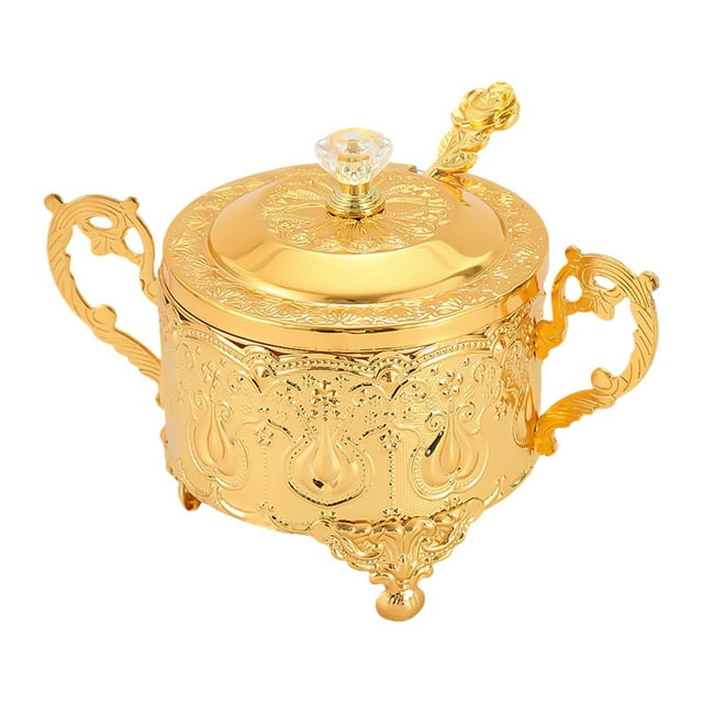 Recipiente para Azúcar, Tarro para Dulces, Recipiente para Almacenar con Cuchara Y Tapa de Hierro Repujado para Decoración de Hogar, Oficina Y Cocina.