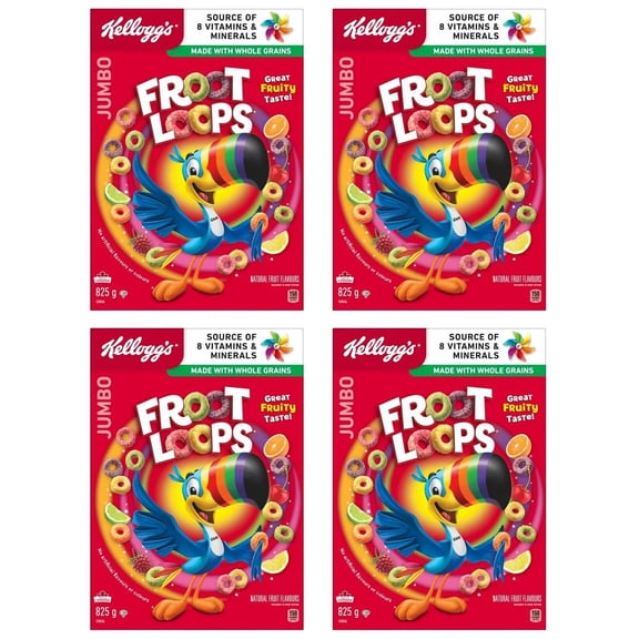 Kellogg's Canadian Froot Loops Breakfast Cereal, Jumbo Size, 825g (4 Pack)